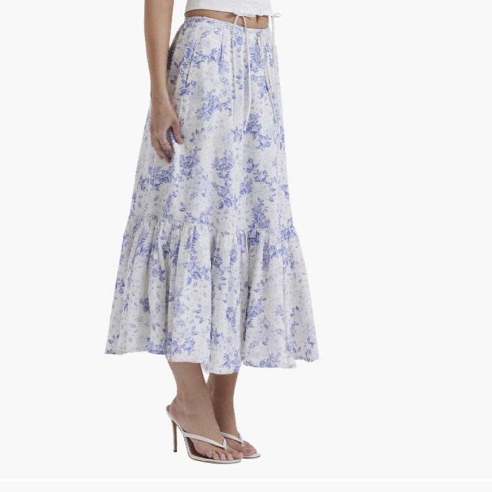 Aitana Floral Flounce Drawstring Skirt HOUSE OF CB